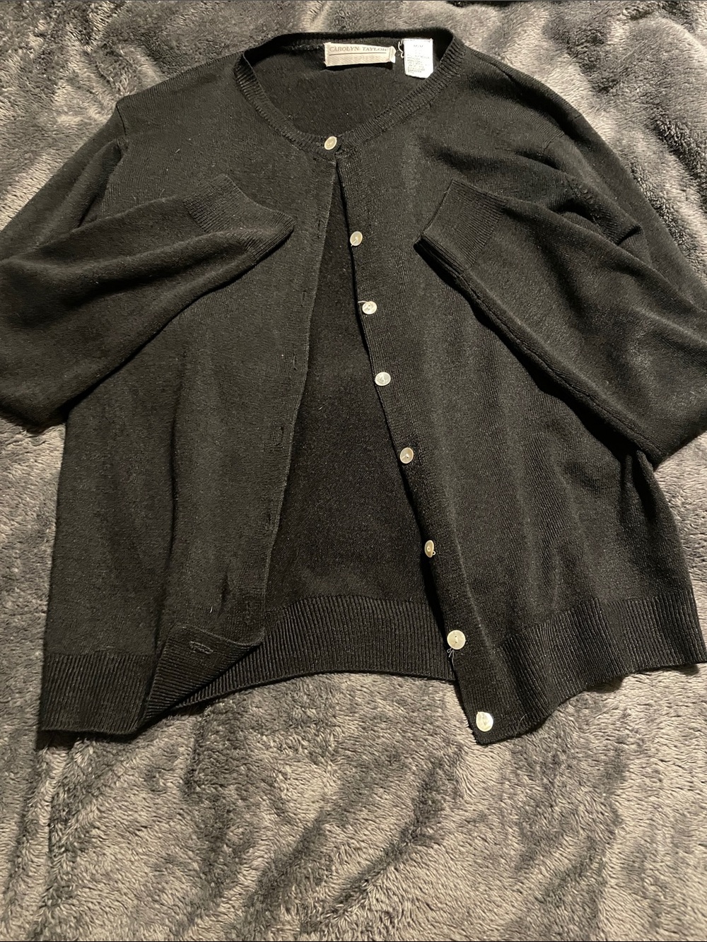 Carolyn Taylor Black Round-Neck Button Cardigan